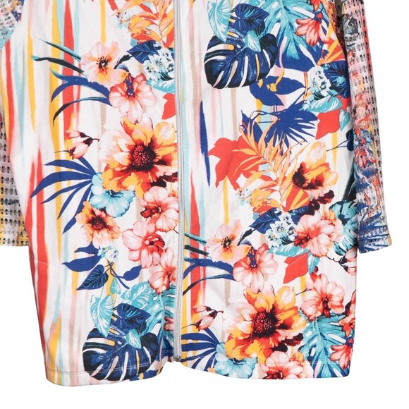 Onque Casual Floral Jacket L Womens Zip Mesh Back 3/4 Sleeves Bright Spring - Picture 3 of 6
